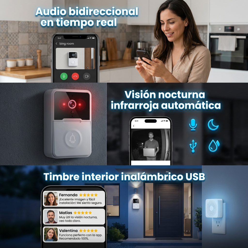 VigilanciaPro — Cámara timbre WiFi con visión nocturna