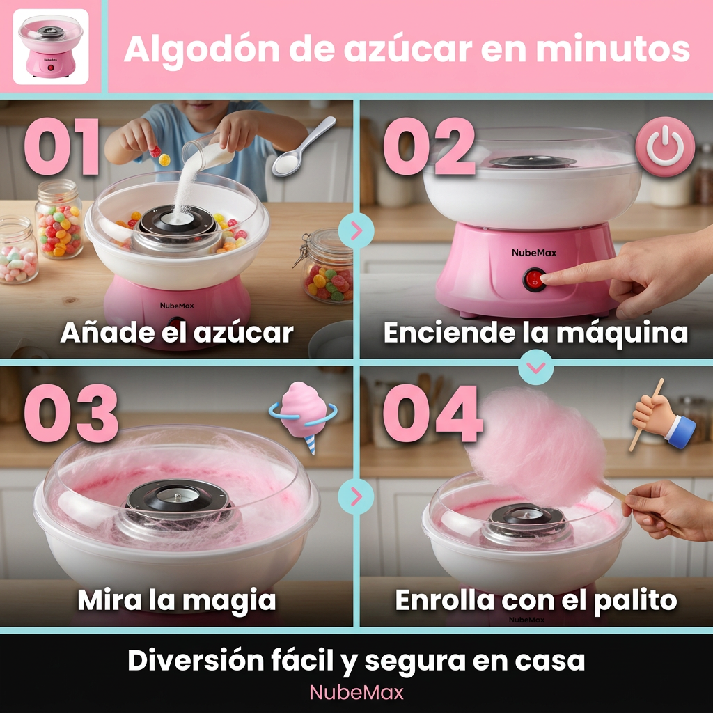 NubeMax — Máquina de Algodón de Azúcar para Casa y Fiestas