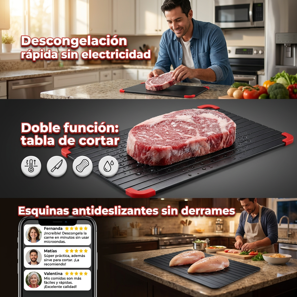 Bandeja Descongelante Rápida — aluminio conductor sin electricidad